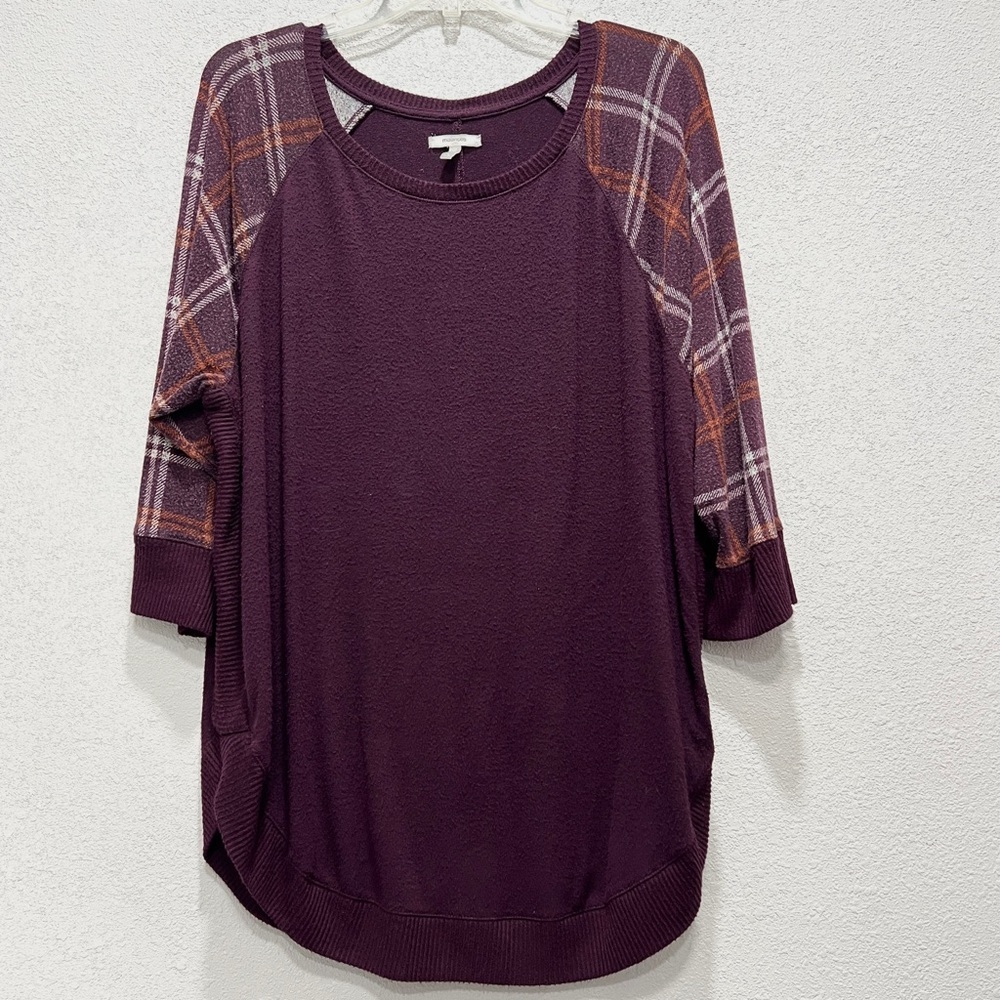 Maurices Womens Long Sleeve Dark Purple Plaid Blouse Size XL